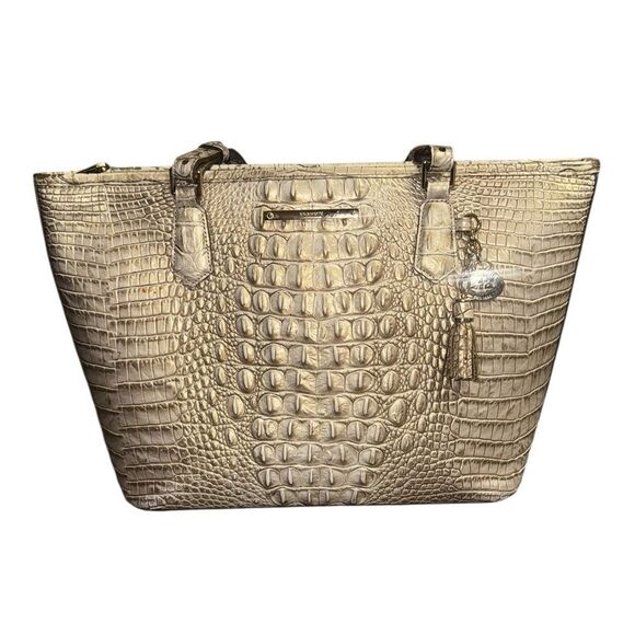 BRAHMIN ivory croc embossed leather Asher Melbourne medium shoulder bag purse - Picture 1 of 13